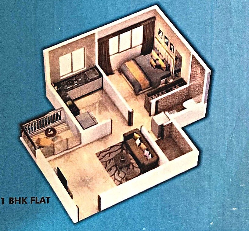 Floor plan of 1 BHK 339 Sq. Ft. Apartment in Shree Vasturachana Nandavan, Navi Mumbai
