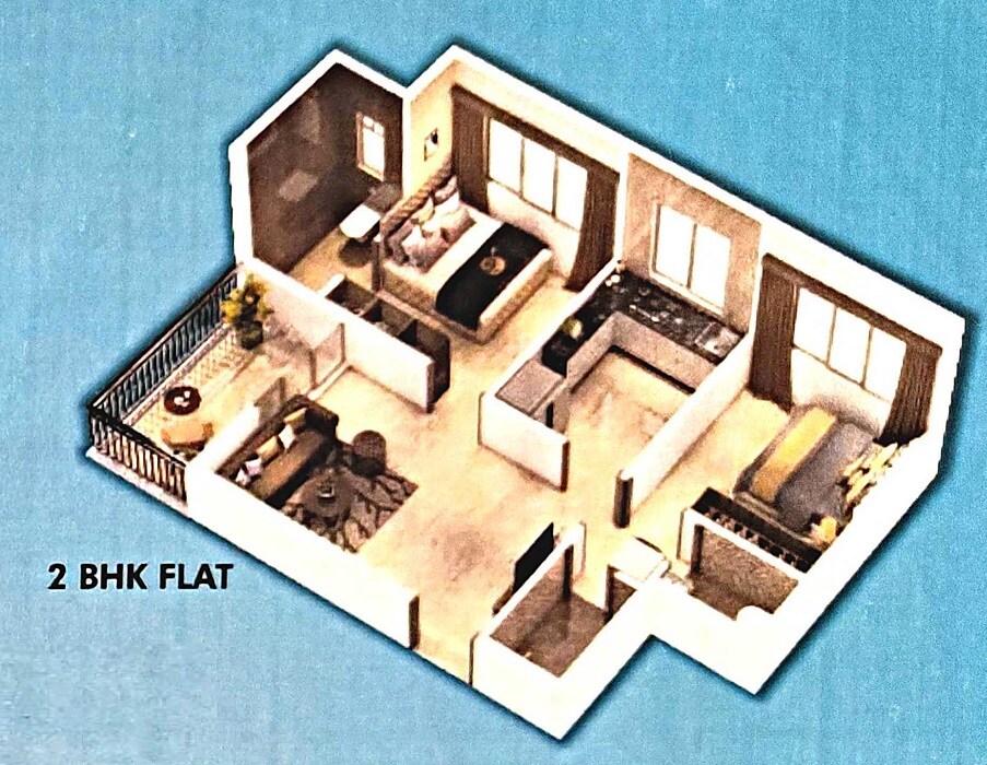 Floor plan of 2 BHK 428 Sq. Ft. Apartment in Shree Vasturachana Nandavan, Navi Mumbai