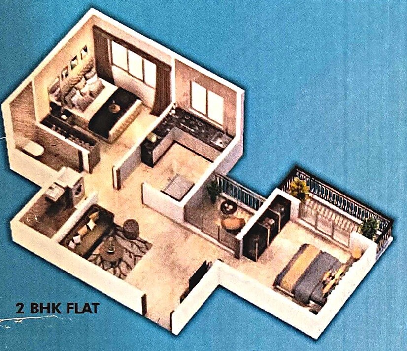 Floor plan of 2 BHK 506 Sq. Ft. Apartment in Shree Vasturachana Nandavan, Navi Mumbai