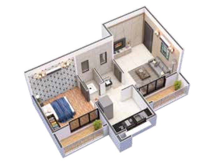Floor plan of 1 BHK 363 Sq. Ft. Apartment in Shree Vasturachana Vrundavan Ariwali, Navi Mumbai
