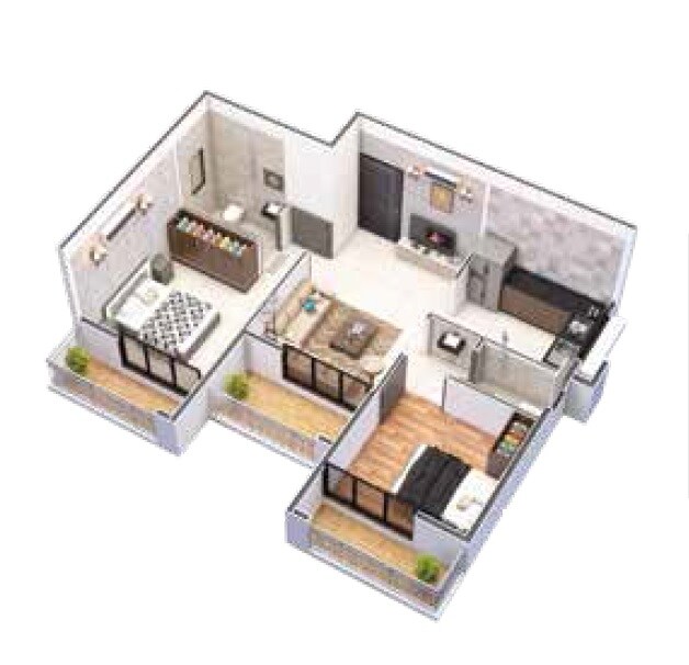 Floor plan of 2 BHK 529 Sq. Ft. Apartment in Shree Vasturachana Vrundavan Ariwali, Navi Mumbai