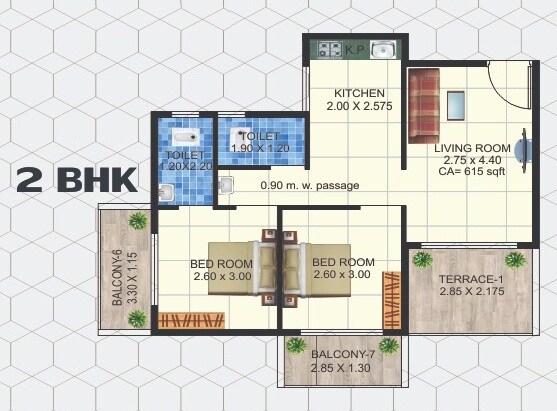 Floor plan of 2 BHK 481 Sq. Ft. Apartment in Shree Vinayak, Navi Mumbai