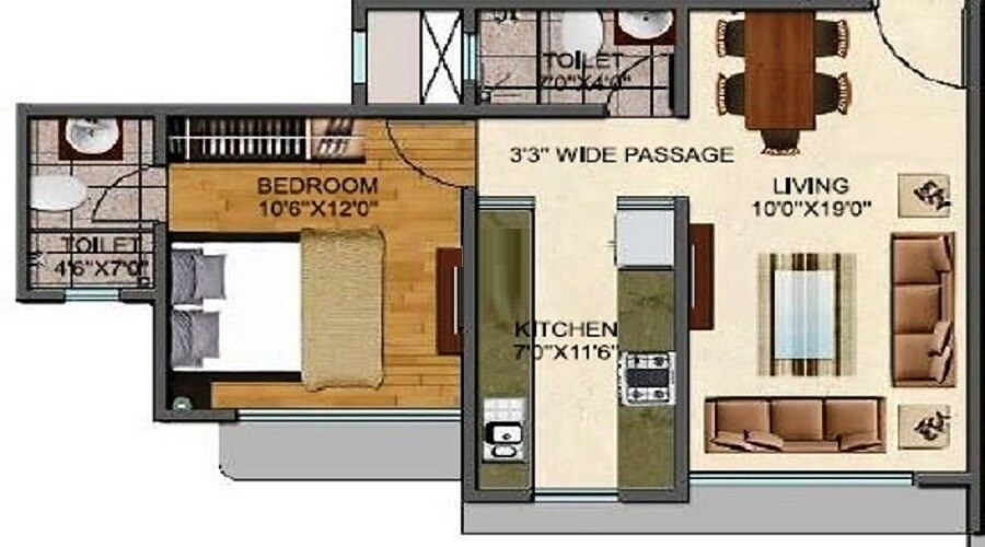 Floor plan of 1 BHK 319 Sq. Ft. Apartment in Shreeji Amreet, Navi Mumbai