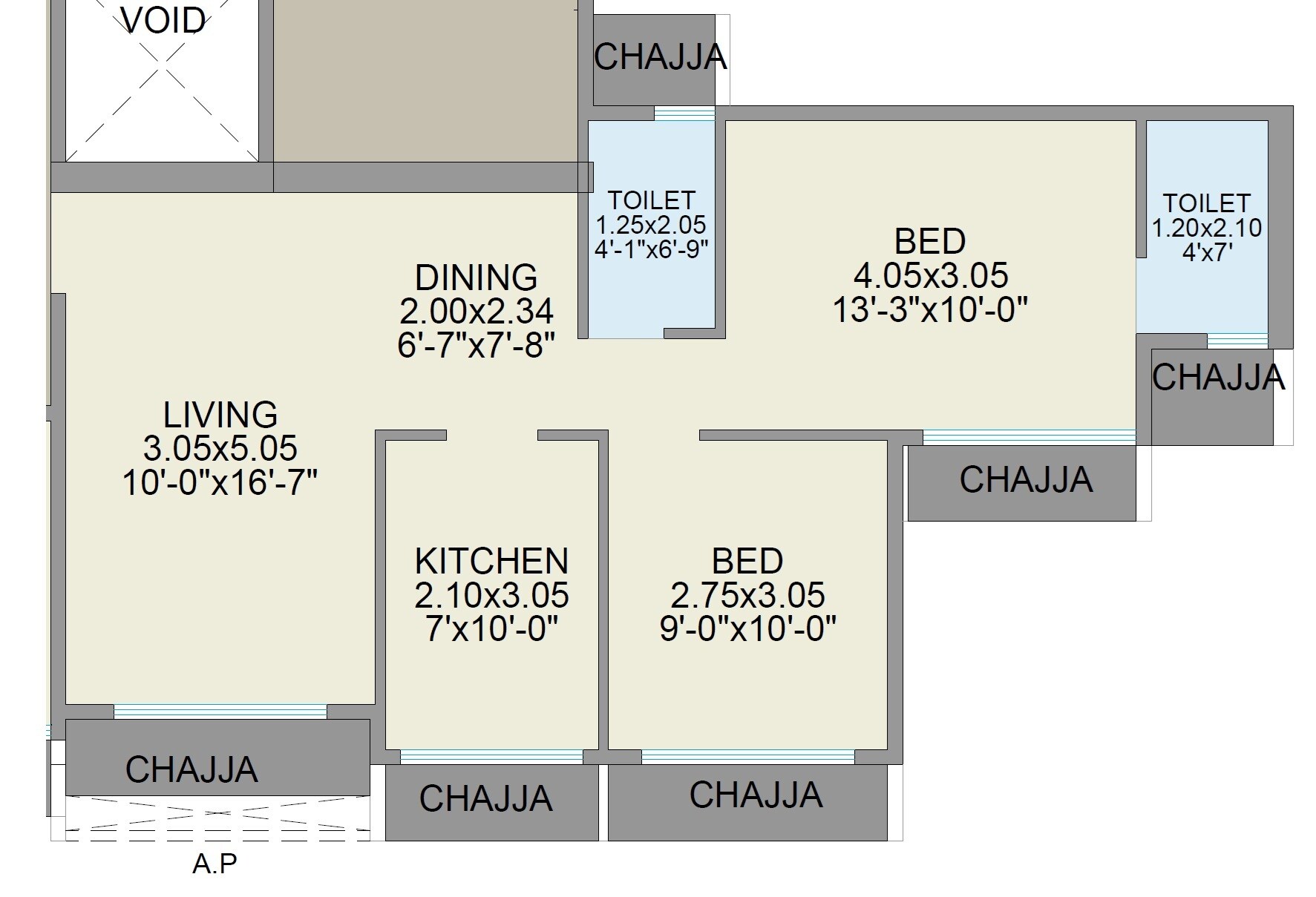 2 BHK 661 Sq. Ft. Apartment