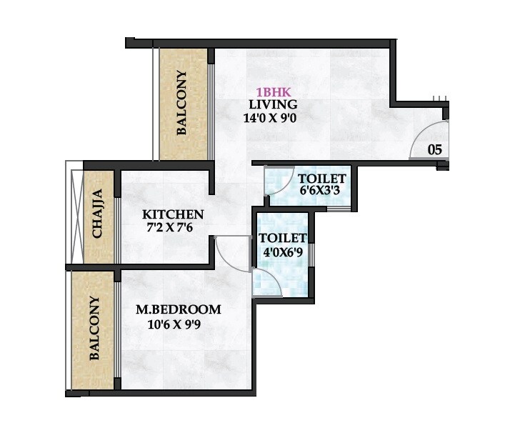 Floor plan of 1 BHK 426 Sq. Ft. Apartment in Shreeji Cloud, Navi Mumbai