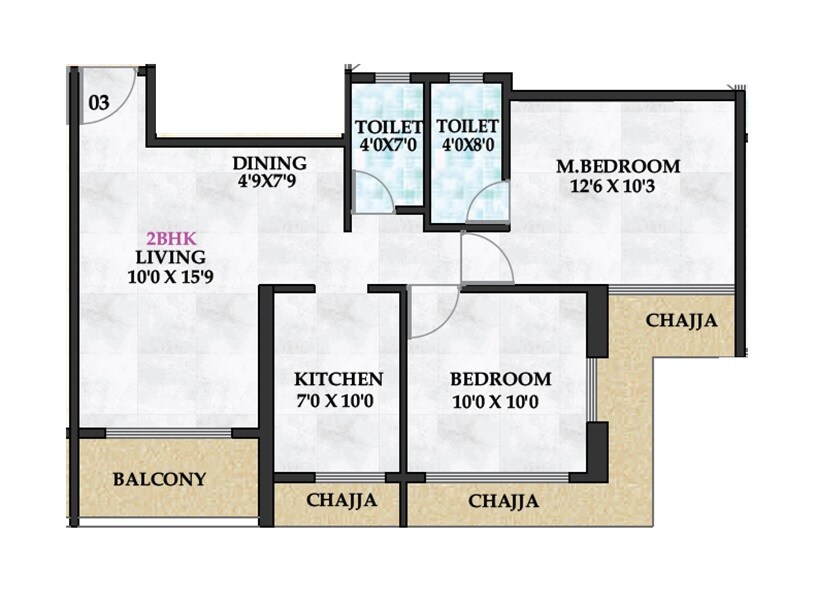 Floor plan of 2 BHK 588 Sq. Ft. Apartment in Shreeji Cloud, Navi Mumbai