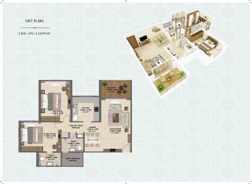 Floor plan of 2 BHK 874 Sq. Ft. Apartment in Shreeji Divine, Navi Mumbai