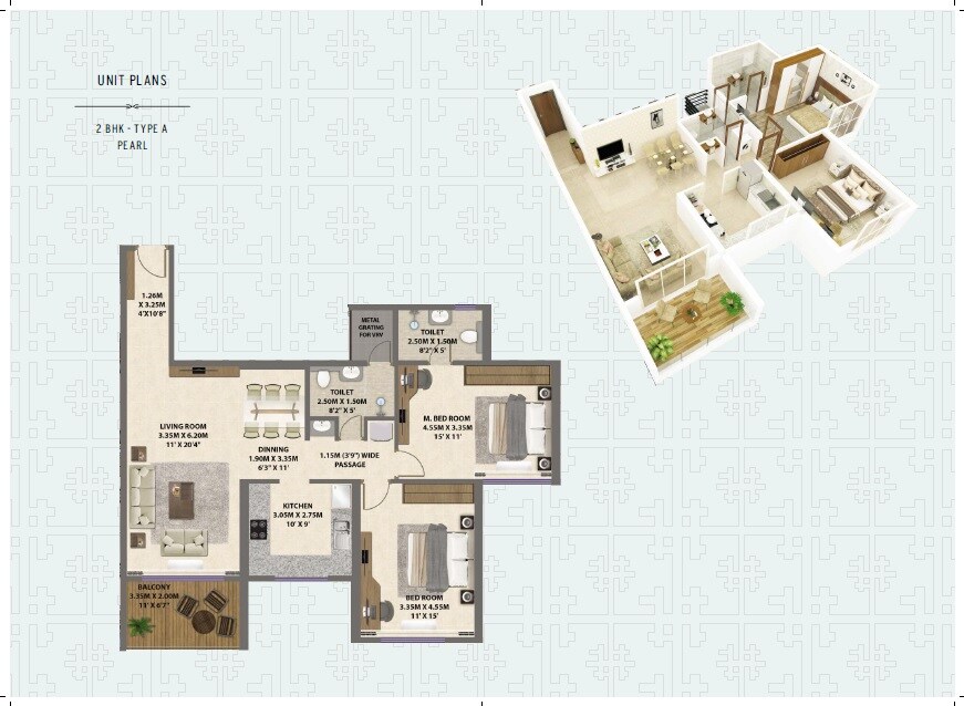 Floor plan of 2 BHK 928 Sq. Ft. Apartment in Shreeji Divine, Navi Mumbai