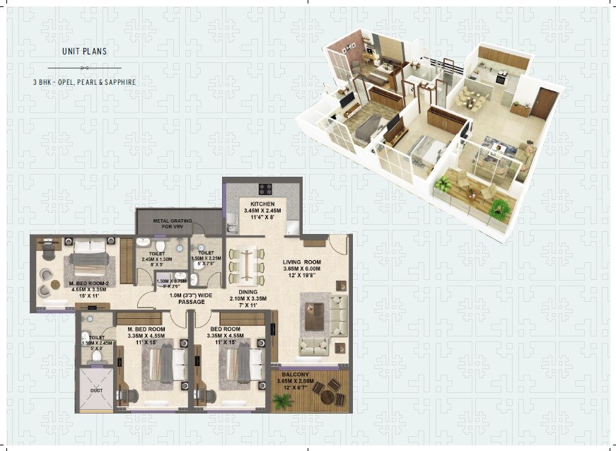 Floor plan of 3 BHK 1127 Sq. Ft. Apartment in Shreeji Divine, Navi Mumbai