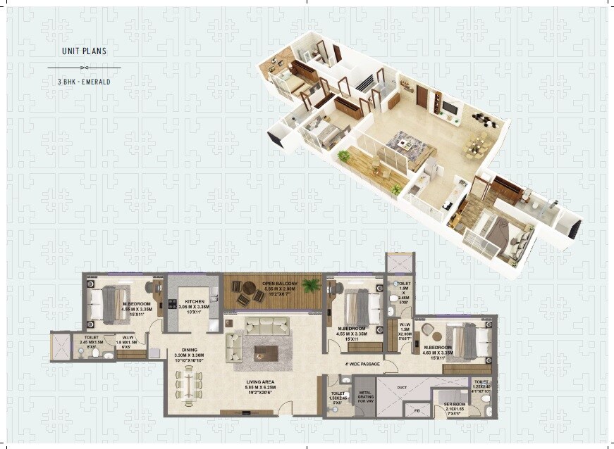 Floor plan of 3 BHK 1477 Sq. Ft. Apartment in Shreeji Divine, Navi Mumbai