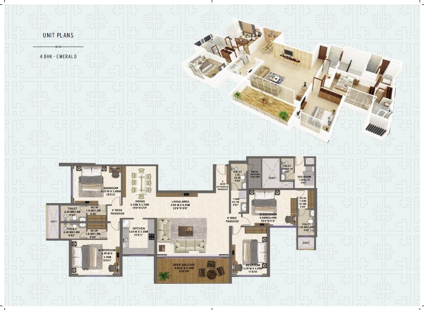 Floor plan of 4 BHK 1885 Sq. Ft. Apartment in Shreeji Divine, Navi Mumbai