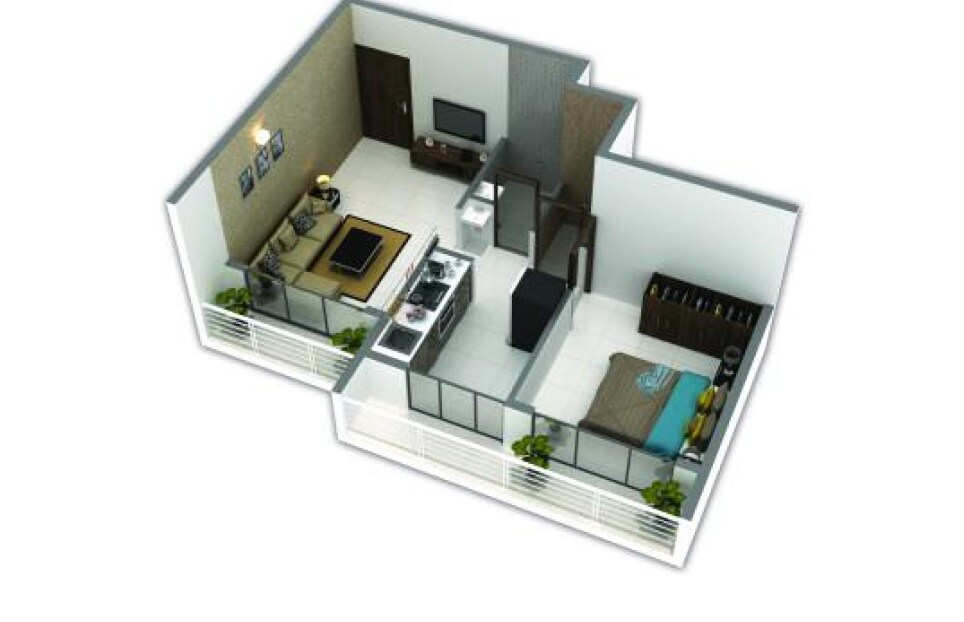 Floor plan of 1 BHK 350 Sq. Ft. Apartment in Shreeji Hillwood, Navi Mumbai