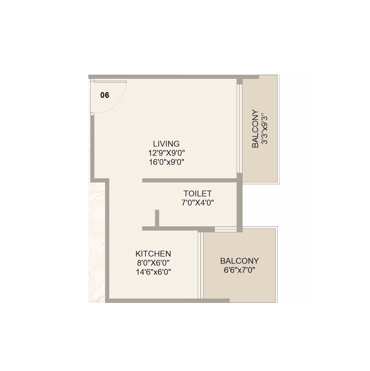 Floor plan of 186 Sq. Ft. Studio in Shreeji Icon Navi Mumbai, Navi Mumbai