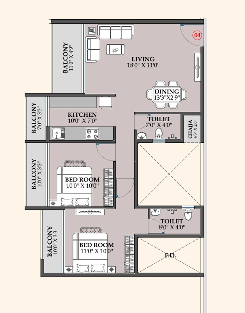 Floor plan of 2 BHK 771 Sq. Ft. Apartment in Shreeji Infinity, Navi Mumbai