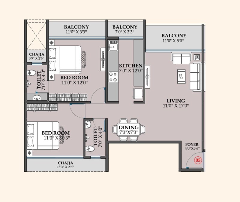 Floor plan of 2 BHK 819 Sq. Ft. Apartment in Shreeji Infinity, Navi Mumbai