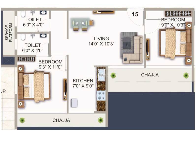 Floor plan of 2 BHK 469 Sq. Ft. Apartment in Shreeji Neelkanth, Navi Mumbai