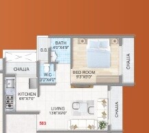 Floor plan of 1 BHK 218 Sq. Ft. Apartment in Shreeji SM Royal Avenue, Navi Mumbai