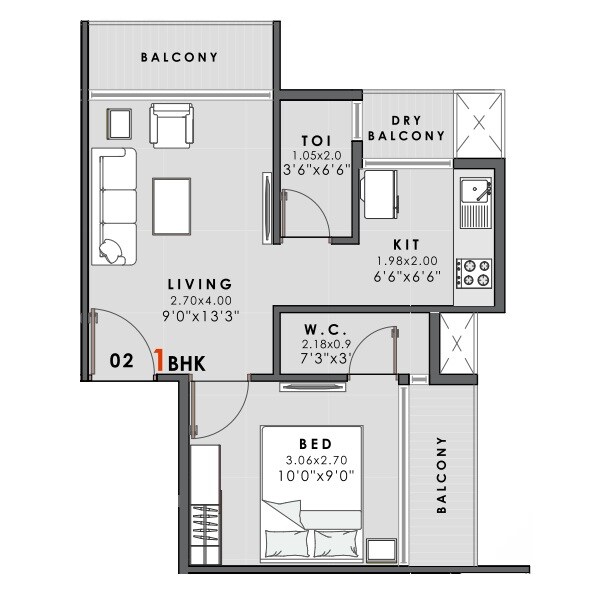 1 BHK 306 Sq. Ft. Apartment