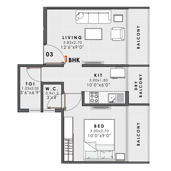 1 BHK 399 Sq. Ft. Apartment