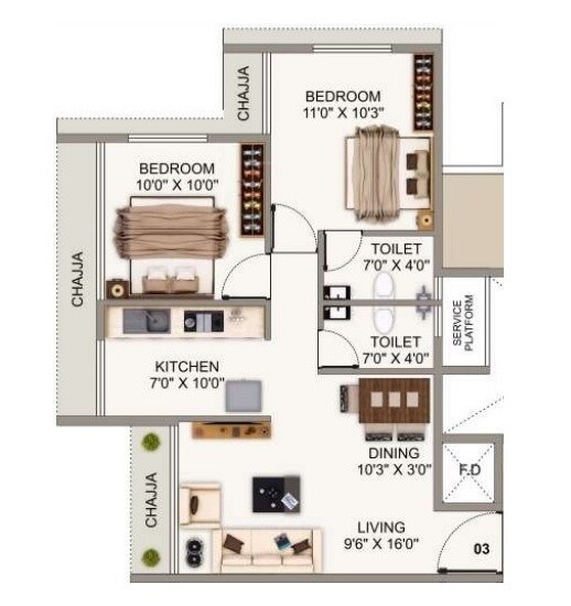 2 BHK 552 Sq. Ft. Apartment