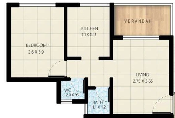 Floor plan of 1 BHK 335 Sq. Ft. Apartment in Shreemangal Naman Residency, Navi Mumbai