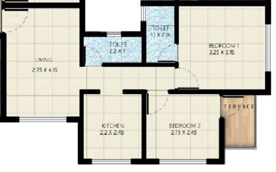 Floor plan of 2 BHK 470 Sq. Ft. Apartment in Shreemangal Naman Residency, Navi Mumbai