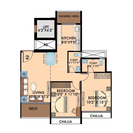 Floor plan of 2 BHK 789 Sq. Ft. Apartment in Shreenathji Delta Riviera, Navi Mumbai