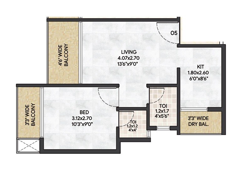 Floor plan of 1 BHK 432 Sq. Ft. Apartment in Shreepati Amara, Navi Mumbai
