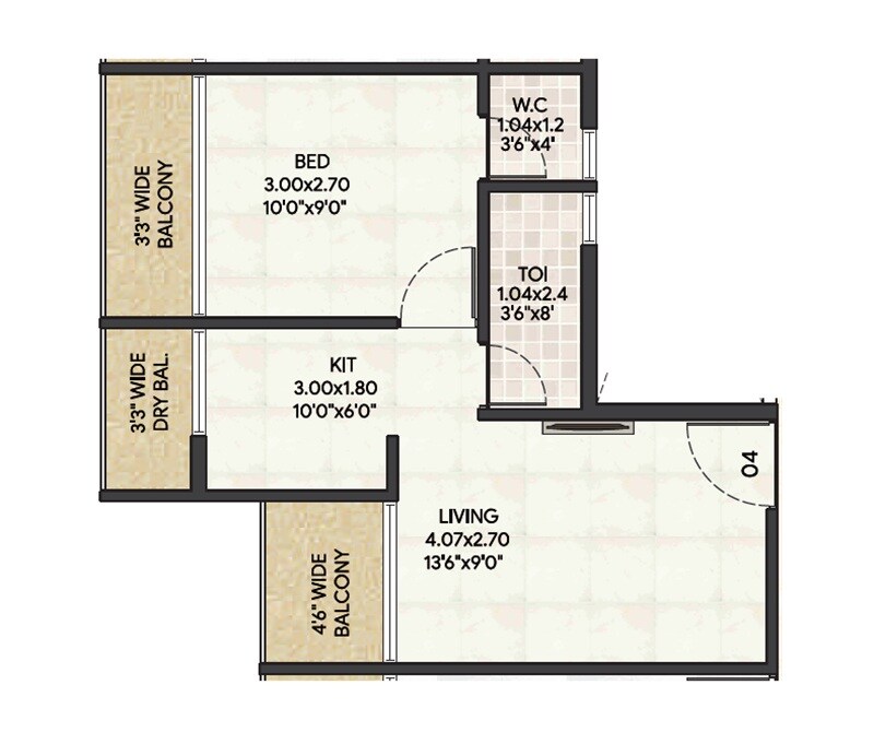 Floor plan of 1 BHK 323 Sq. Ft. Apartment in Shreepati Amara, Navi Mumbai