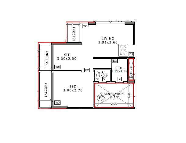Floor plan of 1 BHK 308 Sq. Ft. Apartment in Shreepati Regalia, Navi Mumbai