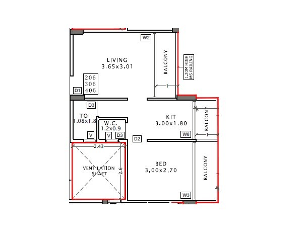 Floor plan of 1 BHK 323 Sq. Ft. Apartment in Shreepati Regalia, Navi Mumbai