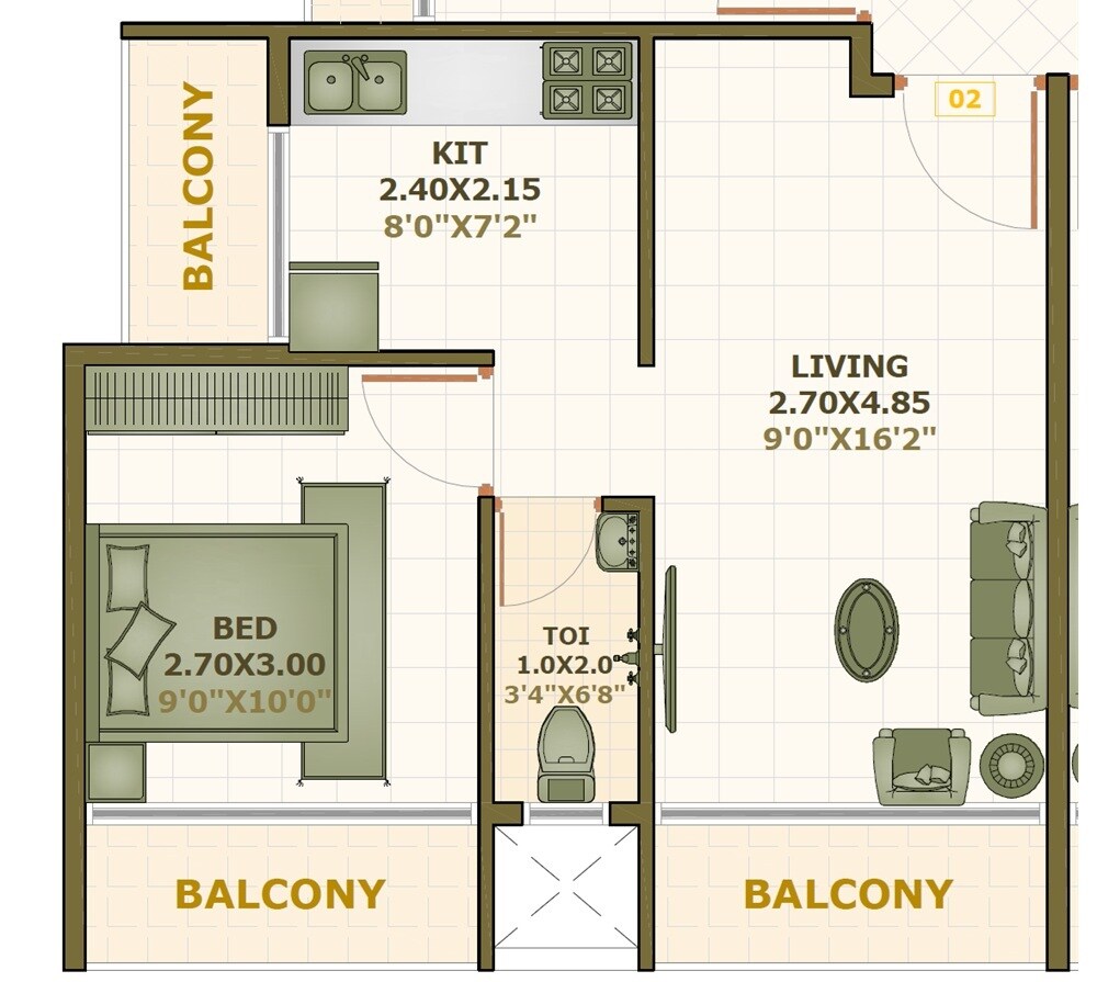 Floor plan of 1 BHK 353 Sq. Ft. Apartment in Shreesunder Laxmi Heights, Navi Mumbai