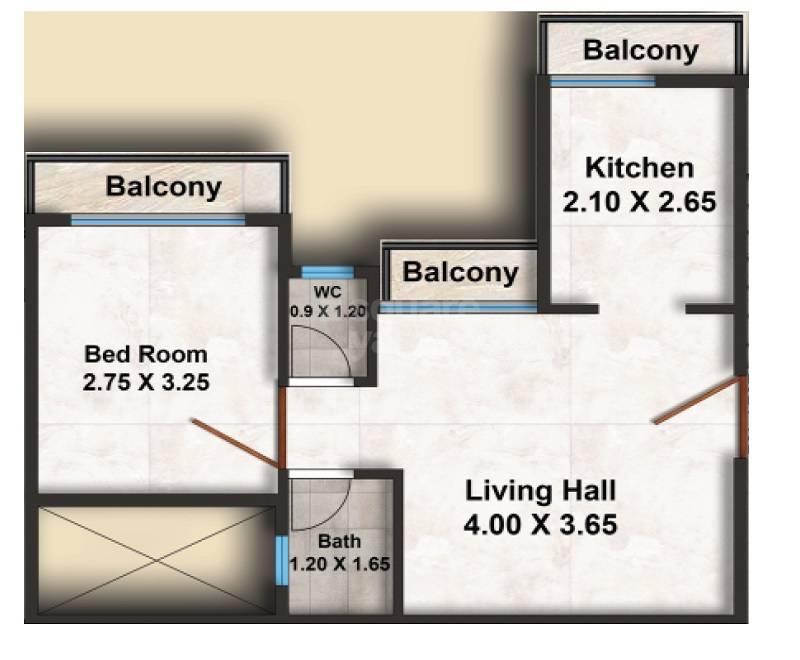 Floor plan of 1 BHK Apartment - 494 sq. ft. in Shreeyog Vrundawan, Navi Mumbai