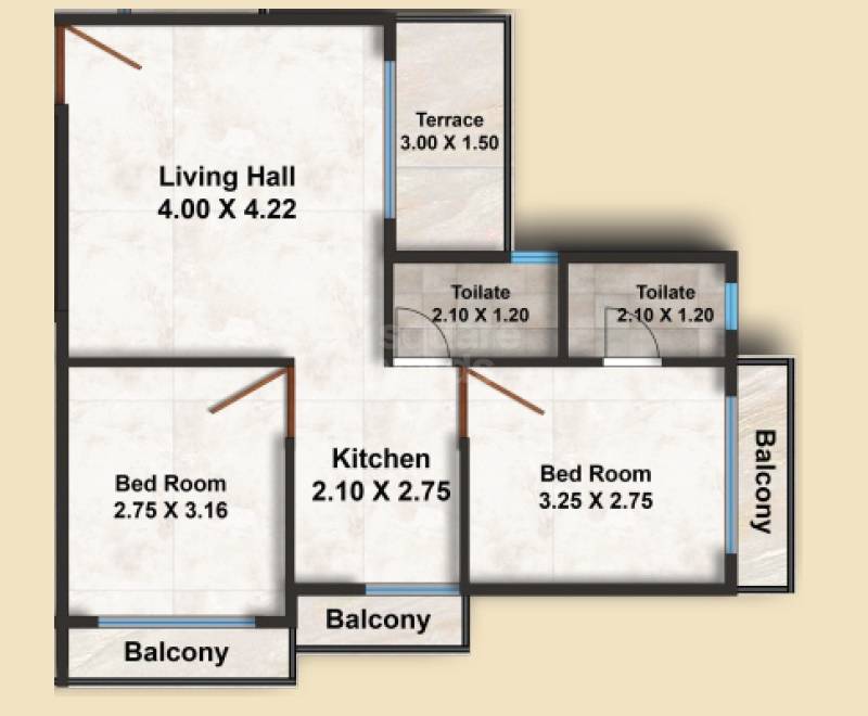 Floor plan of 2 BHK Apartment - 567 sq. ft. in Shreeyog Vrundawan, Navi Mumbai