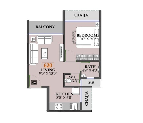 Floor plan of 1 BHK 270 Sq. Ft. Apartment in Shri Datta, Navi Mumbai