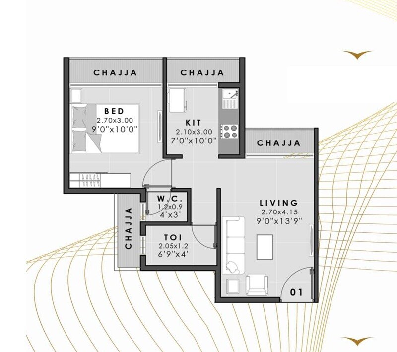 Floor plan of 1 BHK 281 Sq. Ft. Apartment in Shri Vinayak Vista, Navi Mumbai