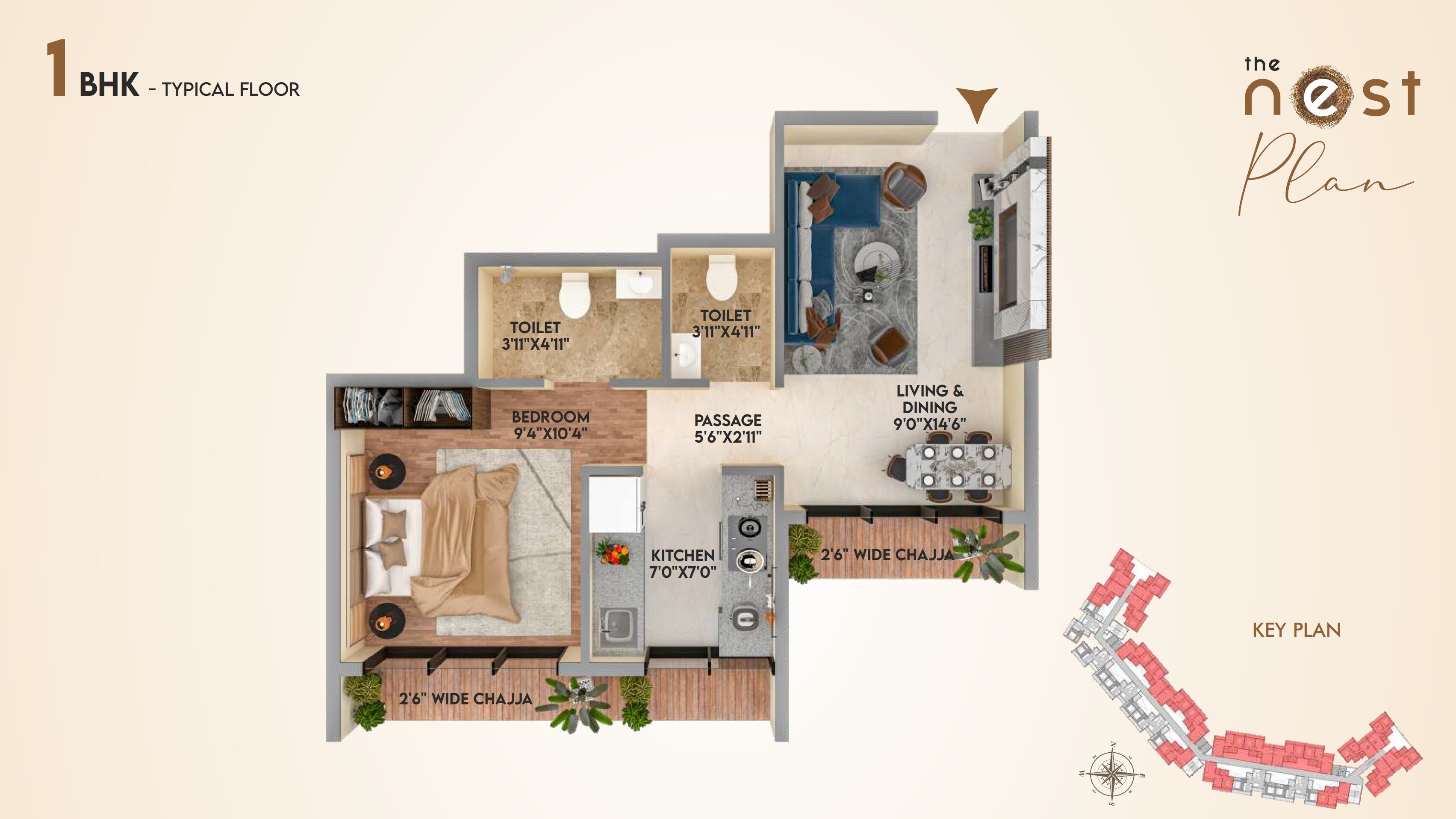 Floor plan of 1 BHK 357 Sq. Ft. Apartment in Shristhi Nest, Navi Mumbai