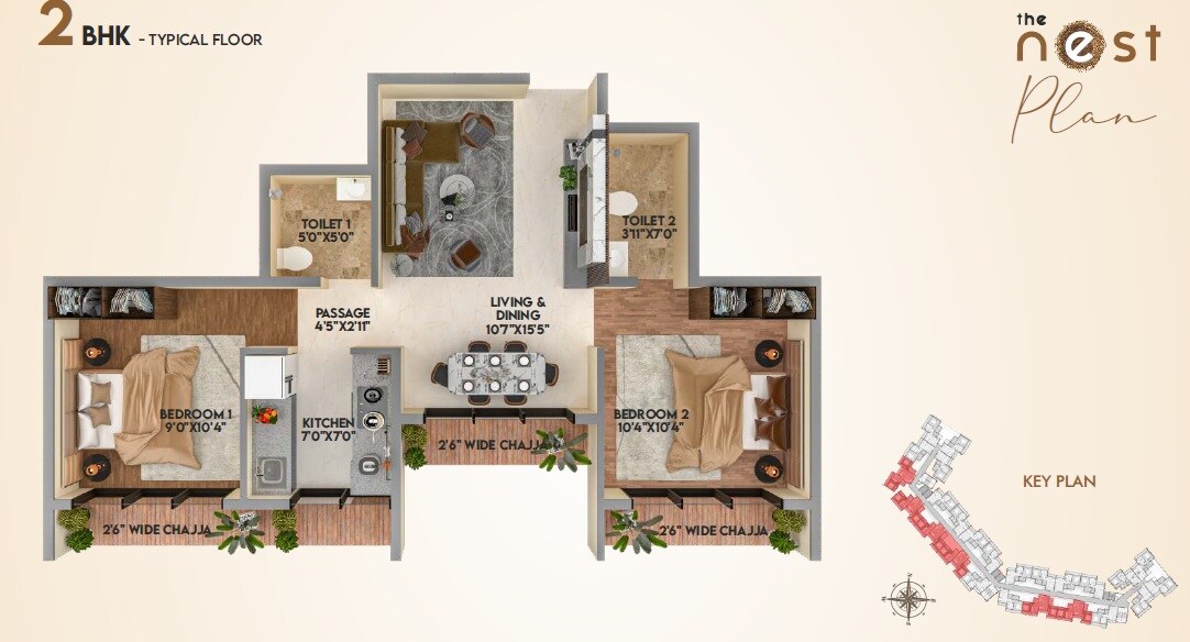 Floor plan of 2 BHK 497 Sq. Ft. Apartment in Shristhi Nest, Navi Mumbai
