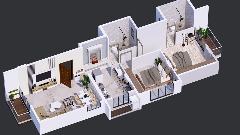 Floor plan of 2 BHK 481 Sq. Ft. Apartment in Shruti Pote Solitaire, Navi Mumbai