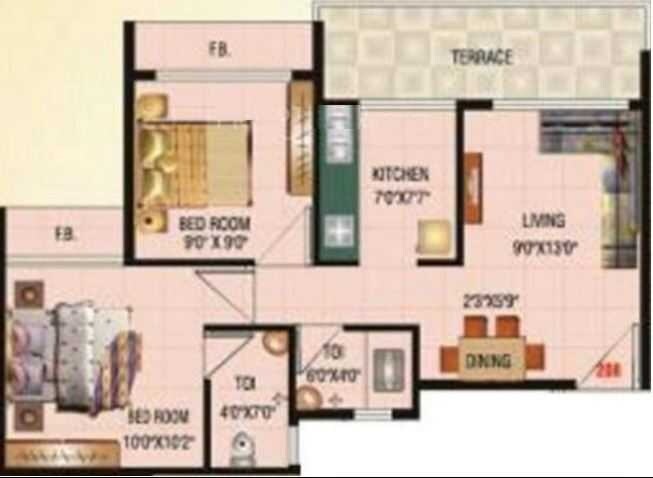 Floor plan of 2 BHK 920 Sq. Ft. Apartment in Shubh Dream Heritage, Navi Mumbai