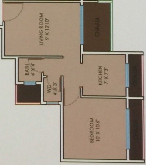 Floor plan of 1 BHK 421 Sq. Ft. Apartment in Shubh Krishna Enclave, Navi Mumbai