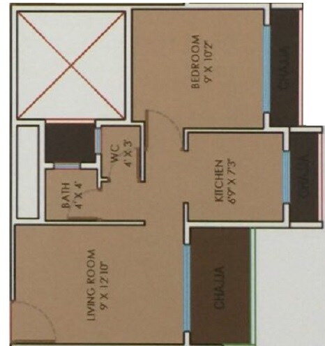 Floor plan of 1 BHK 443 Sq. Ft. Apartment in Shubh Krishna Enclave, Navi Mumbai
