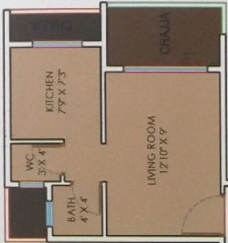 Floor plan of 282 Sq. Ft. Studio in Shubh Krishna Enclave, Navi Mumbai