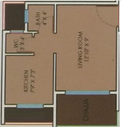 Floor plan of 448 Sq. Ft. Studio in Shubh Krishna Enclave, Navi Mumbai