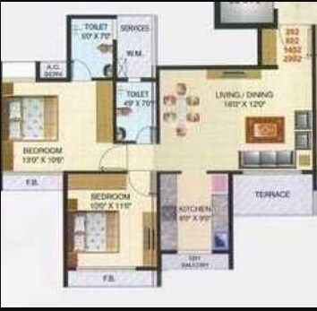 Floor plan of 2 BHK 985 Sq. Ft. Apartment in Shubh Satyam Harmony, Navi Mumbai