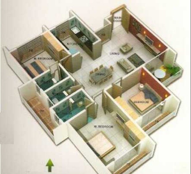 Floor plan of 3 BHK 1520 Sq. Ft. Apartment in Shubh Satyam Harmony, Navi Mumbai