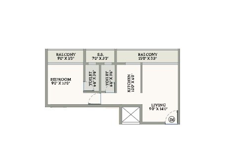 Floor plan of 1 BHK 341 Sq. Ft. Apartment in Shubham Gunina, Navi Mumbai