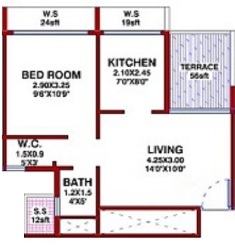 Floor plan of 1 BHK 301 Sq. Ft. Apartment in Shubham Jijai Angan, Navi Mumbai