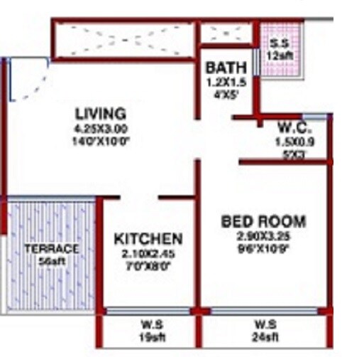 Floor plan of 1 BHK 330 Sq. Ft. Apartment in Shubham Jijai Angan, Navi Mumbai