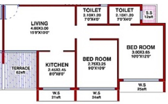 Floor plan of 2 BHK 405 Sq. Ft. Apartment in Shubham Jijai Angan, Navi Mumbai